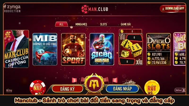 Manclub - Sảnh trò chơi bài đổi tiền sang trọng và đẳng cấp