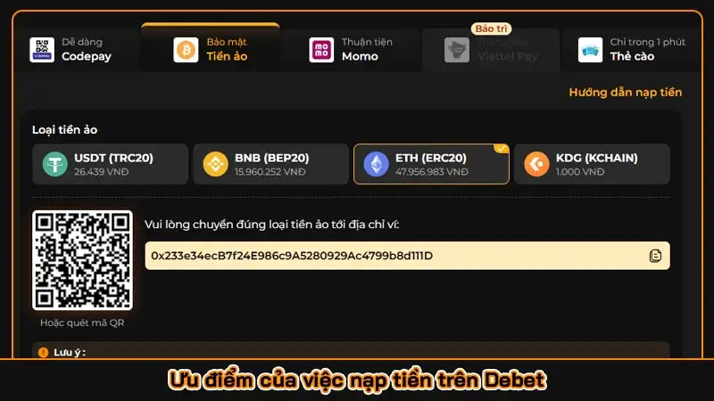 Ưu điểm của việc nạp tiền trên Debet